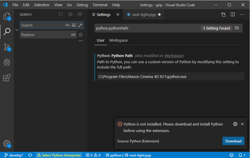 Screenshot of VS Code